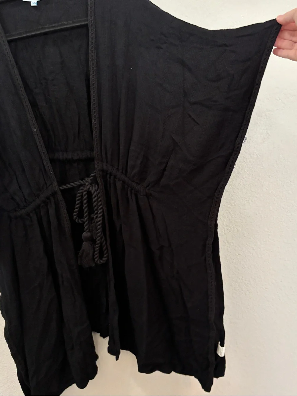 Blue Island Black Tie Front Kimono Swim Coverup